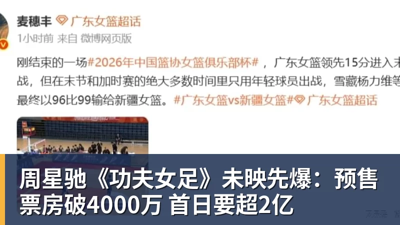 周星驰《功夫女足》未映先爆：预售票房破4000万 首日要超2亿